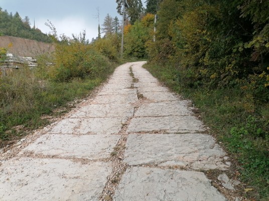 strada lastricata con grandi pietre della Lessinia