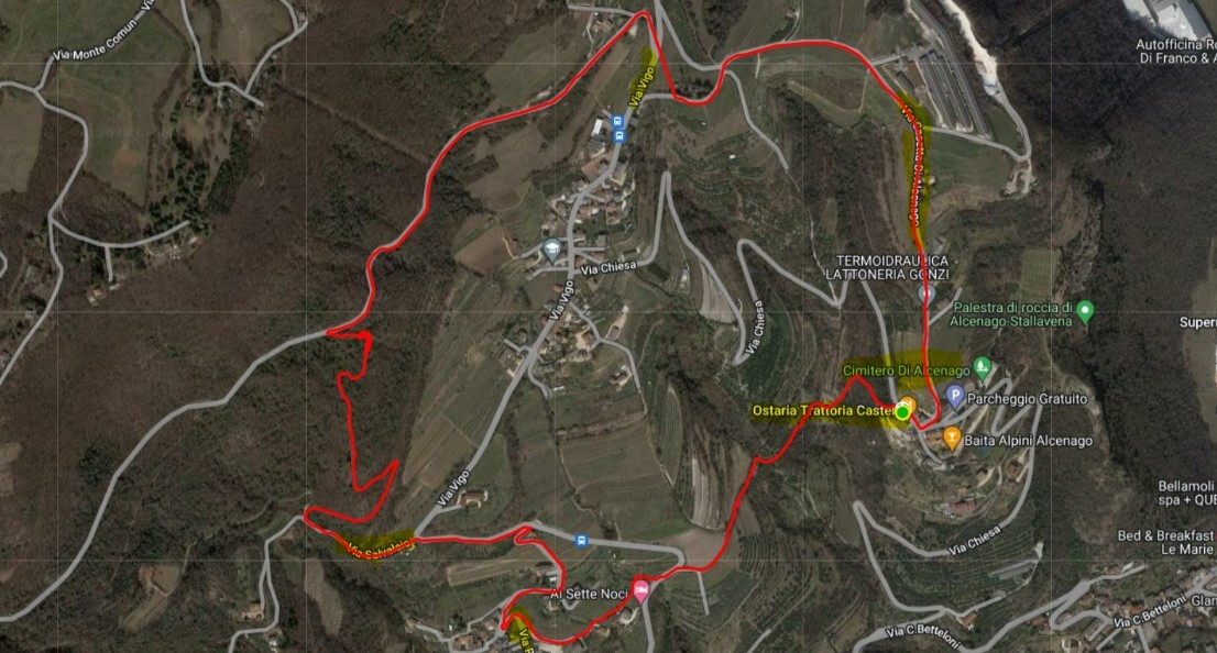 Mappa percorso Alcenago