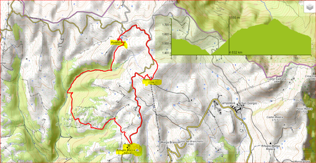 Mappa percorso Bocca di Selva Podesteria