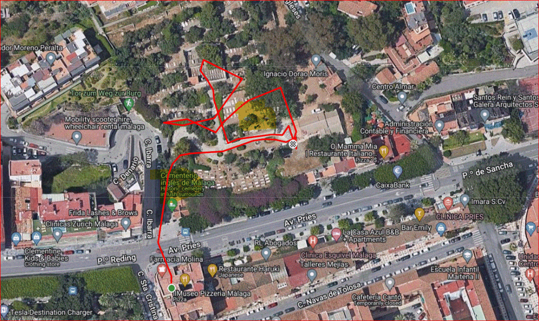 Mappa cimitero inglese a Malaga