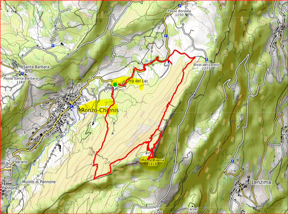 mappa Monte Biaena grande guerra 15 -18 percorso