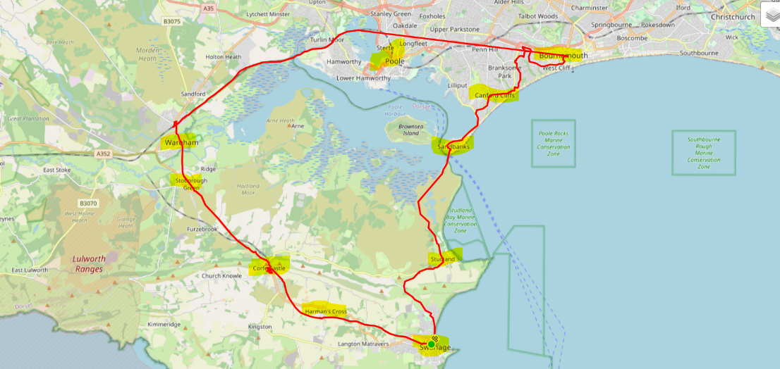 mappa Bournemouth -Poole - Wareham - Gorfe Castle - Swanage - Studland - Sanbanksd -Bournemouth mappa Bournemouth -Poole - Wareham - Gorfe Castle - Swanage - Studland - Sanbanksd -Bournemouth